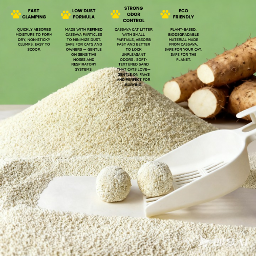 Cassava Cat litter Eco friendly 2.5kg - Fast Clumping & Odor Control with Multiple Flavors