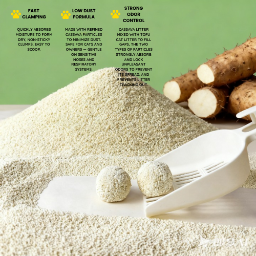 Tofu mix Cassava Cat Litter 2.5kg - Fast Clumping & Odor Control with Multiple Flavors
