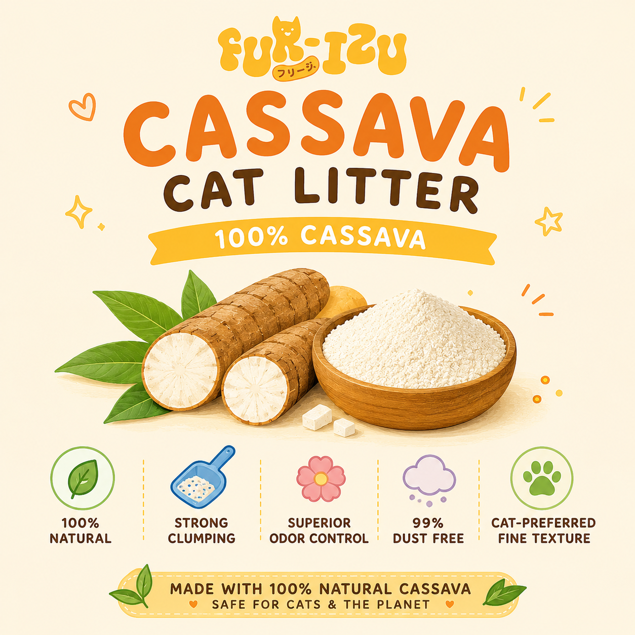 Cassava Cat Litter 2.5kg | Eco Friendly, Dust-Free