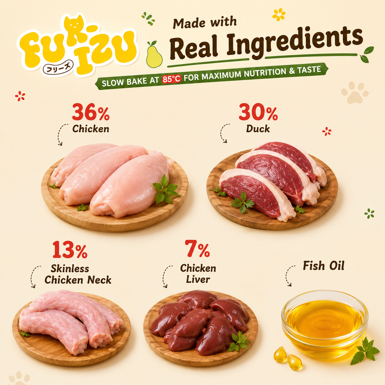 CAT KIBBLE 1KG - Slow-baked Duck & Pear - Super Premium Cat Food Hairball Skin Coat Immunity digestion support 低温烘培猫粮